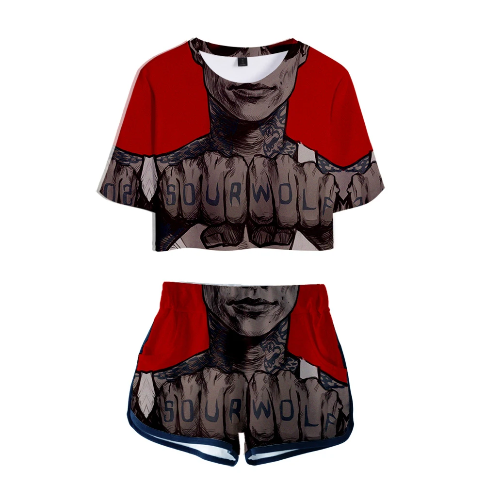 Женский комплект из 2 предметов с волком летний укороченный топ коротким рукавом