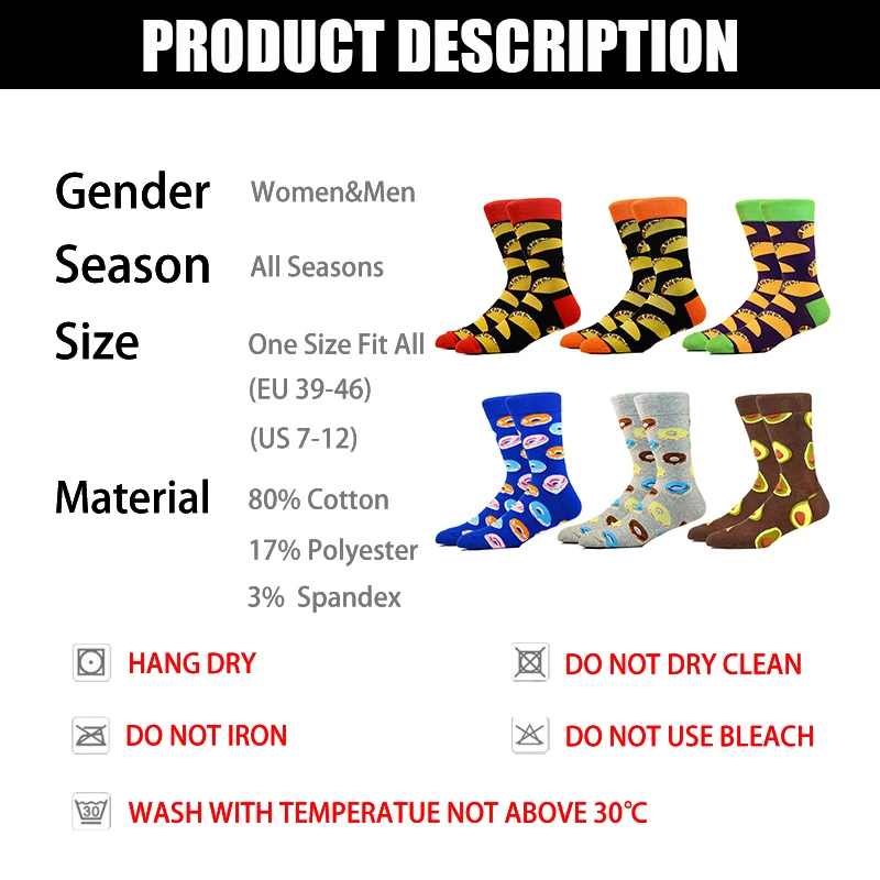 

New Leisure Fashion Hot Sale Socks Food Burger Donuts Cute Colorful The Crew Sox Interesting Harajuku Comfortable Cotton Socks