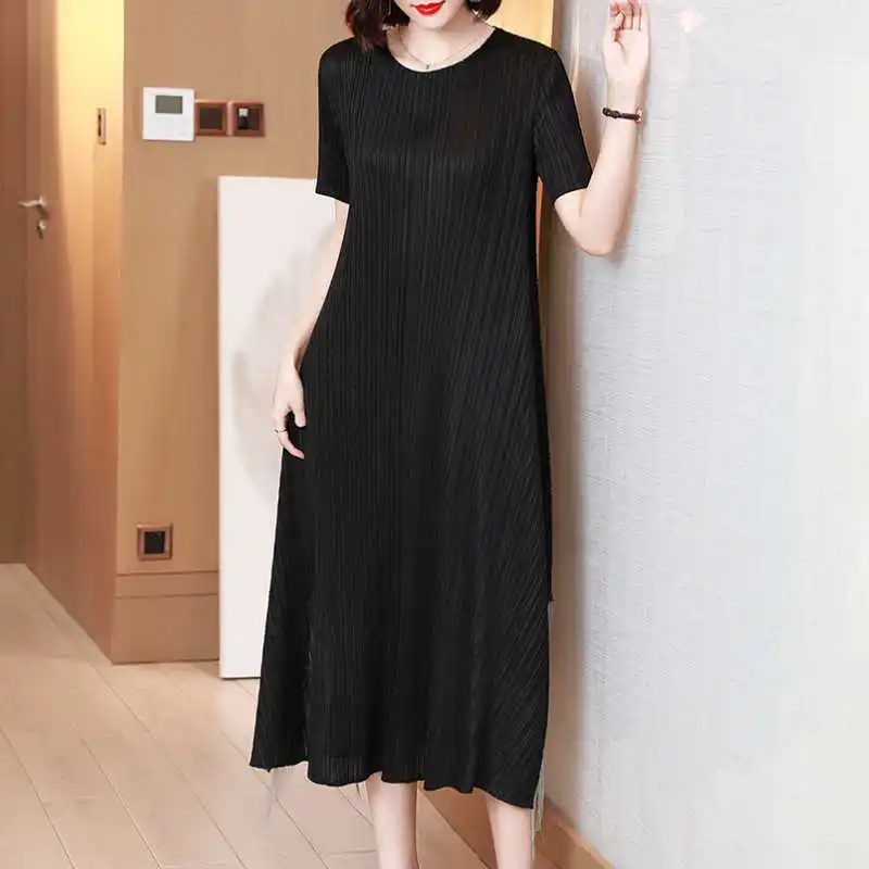 

LANMREM Loose Pleated Dress For Mom Summer 2021 New Women's Midi Casual Dress Tassel Female Clothing 2D3985