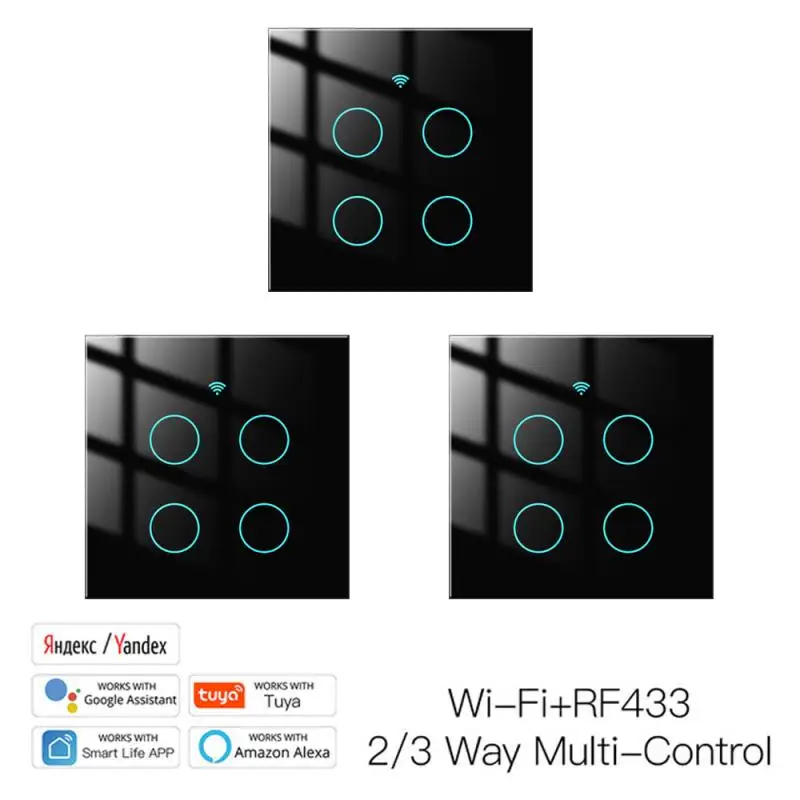 

Tuya Smart Life Wifi Smart Light Switch Glass Screen Touch Panel Voice Control Wireless Wall Switches Work for Alexa Google Home