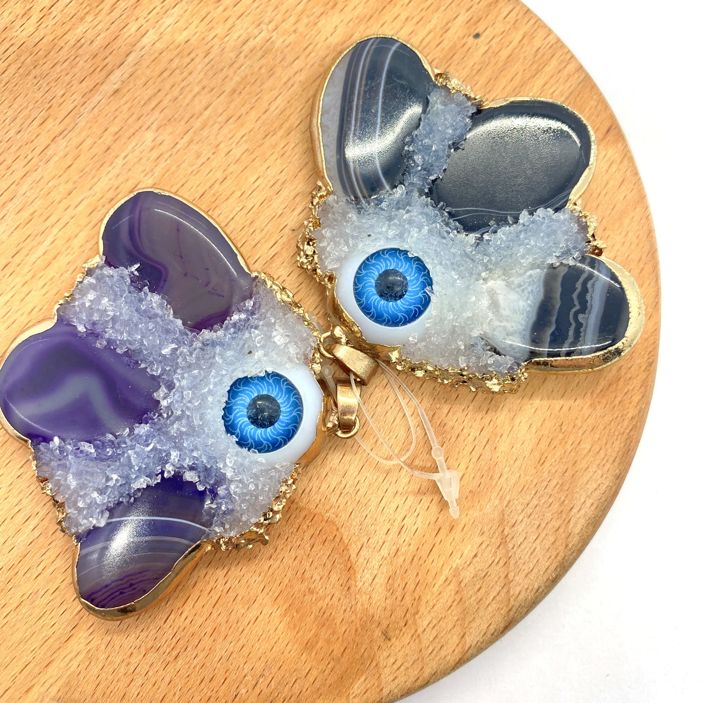 

1pc Natural Semi-precious Stone Pendants Agate Stone Evil Beads Butterfly Shape Irregular DIY for Making Necklace 55x65mm Size