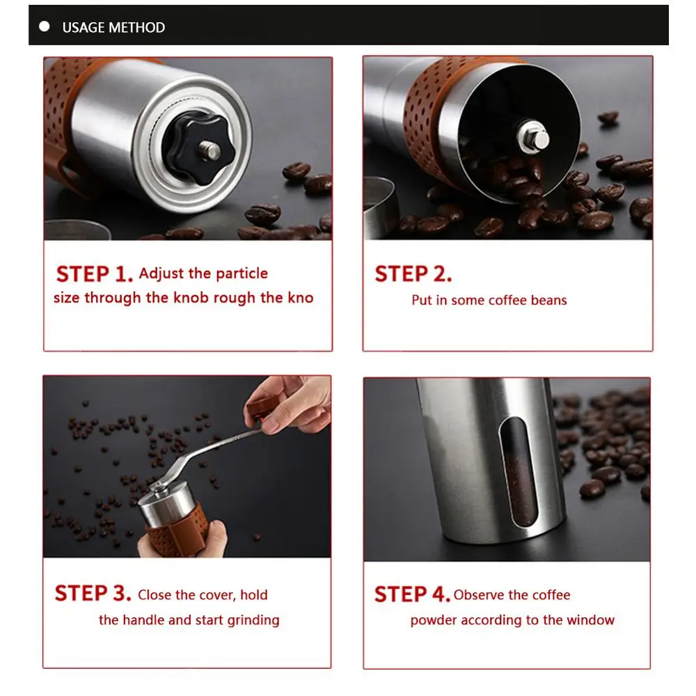

Coffee Bean Grinder Stainless Steel Adjustable Ceramic Grinding Core Small Portable Manual Grinders