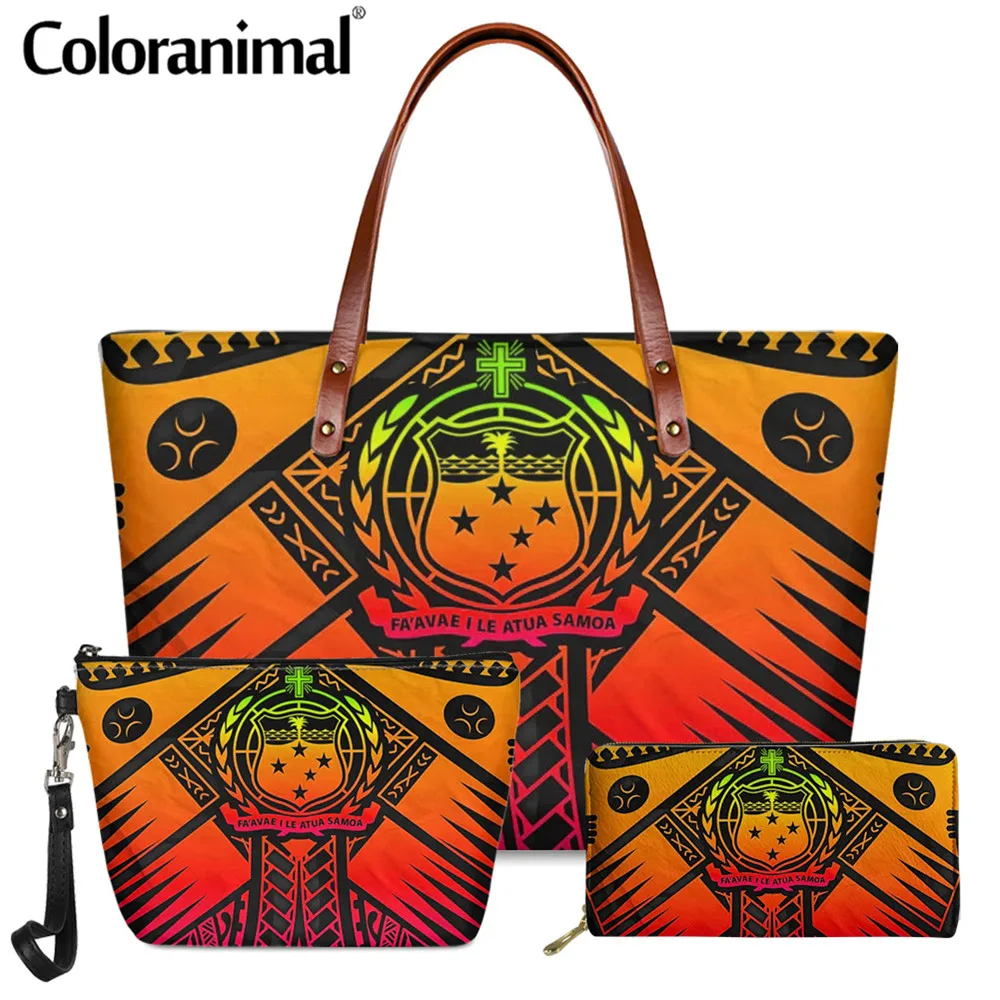 Coloranimal Самоа полинезийская печать Для женщин сумка Горячая 3 шт./компл. Сумки из натуральной кожи & кошелек & косметичка 2021 большая сумка чере...