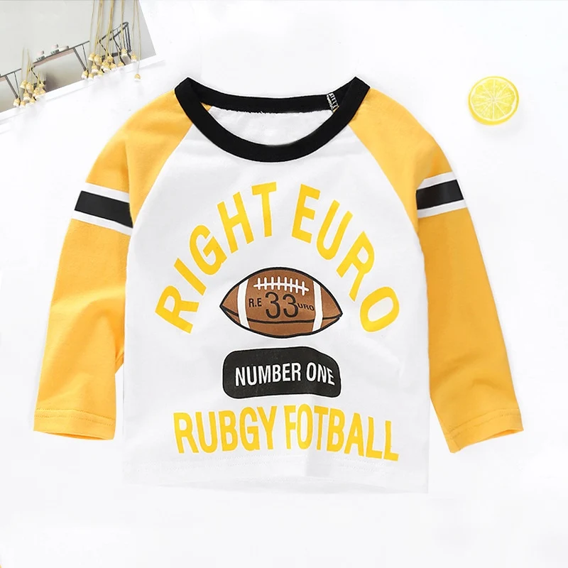 3201B Yellow Ball Новые весенние хлопковые футболки с рисунком для мальчиков и девочек, детские футболки, футболки с длинными рукавами для мальчиков и девочек, детские топы, брендовая одежда для малышей 12 мес.-8 лет - Цвет: 3201B Yellow Ball
