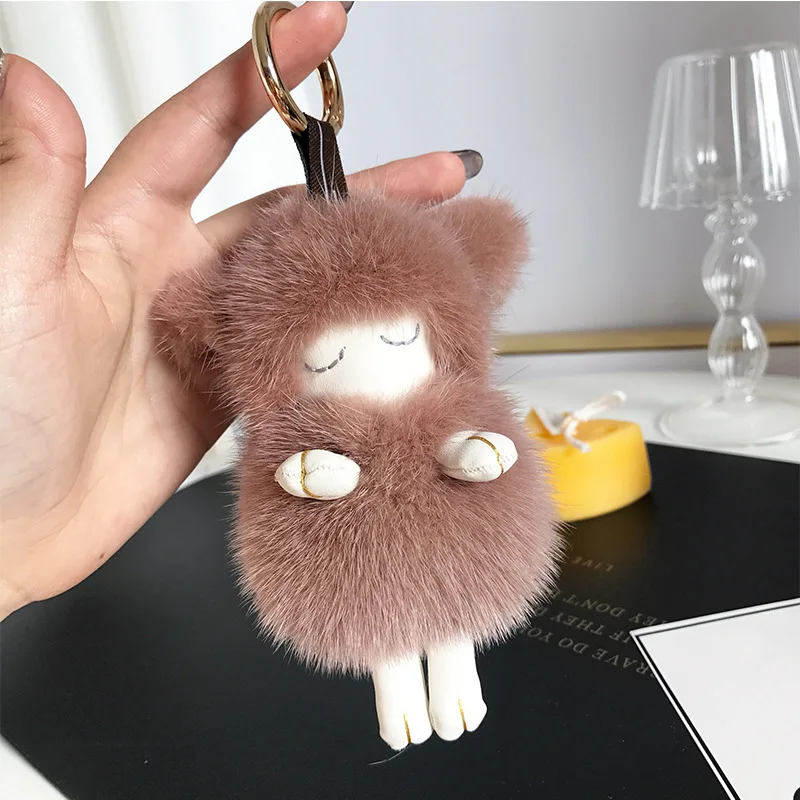 Модный прекрасный брелок с норкой натуральным мехом милые рисунком спящей