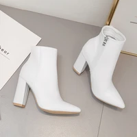 european and american foreign trade high heeled shoes fashion pointed versatile thick heel short boots womens boots white