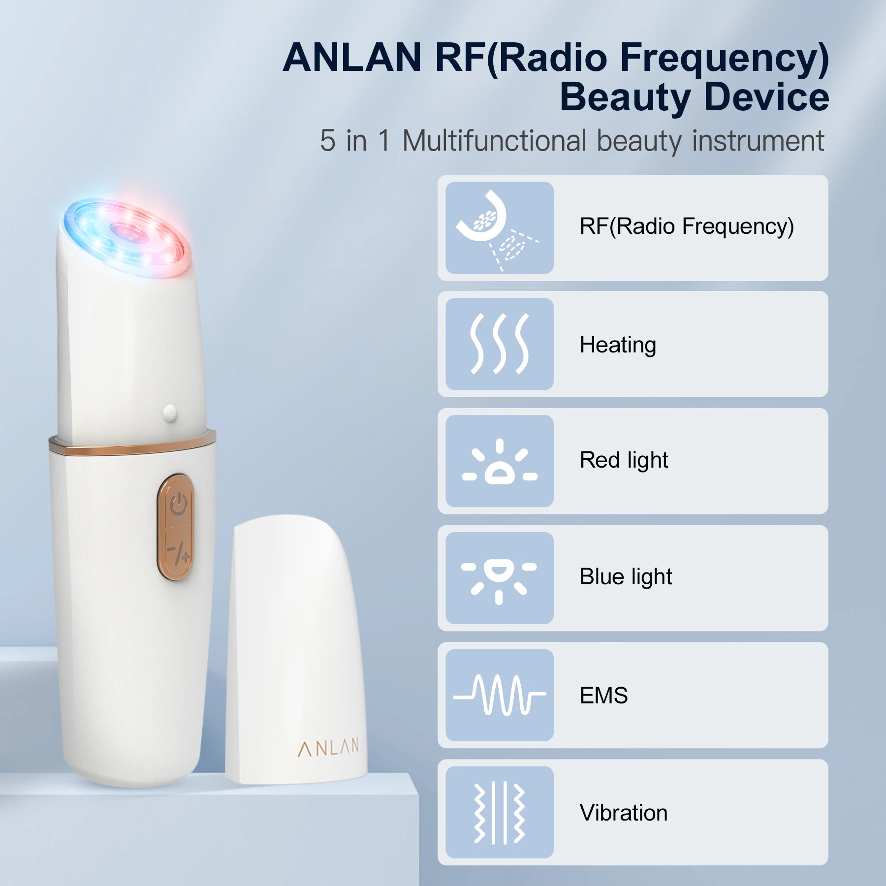 ANLAN 6 In 1 RF Beauty Device EMS Face Lifting Facial Mesotherapy Radio Frequency Red and Blue Colors Skin Care Firming |