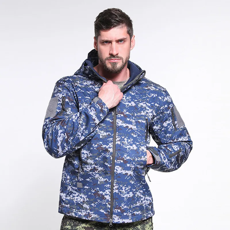 

Men's Outdoor TAD Shark Skin Soft Shell Jacket Camouflage Uniform Hooded Fleece Windproof Mountaineering Warm Clothing