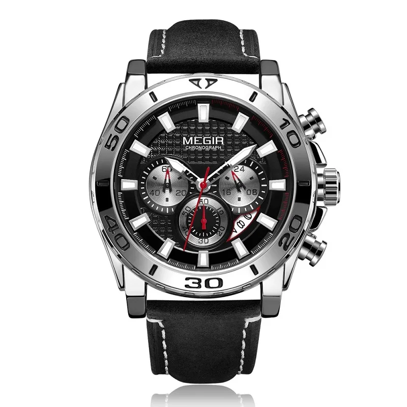 black-opp bag Relojes MEGIR часы мужские модные спортивные кварцевые мужские часы, наручные часы лучший бренд класса люкс водонепроницаемые часы Relogio Masculino - Цвет: black-opp bag