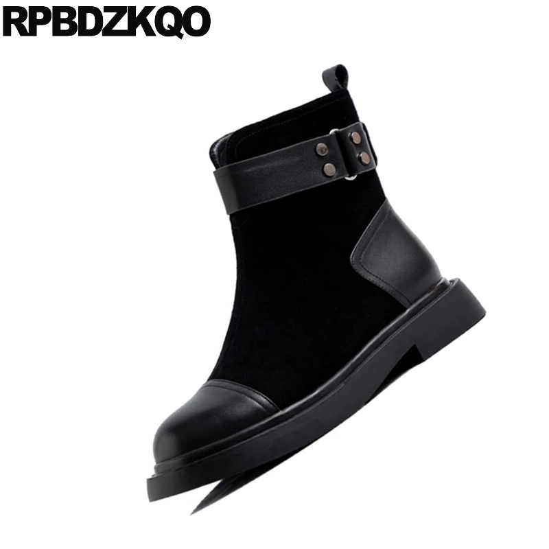 Черные замшевые ботильоны Дизайнерская обувь в стиле милитари Женская Роскошная