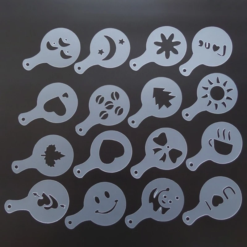 

16Pcs Fashion Coffee Barista Stencils Template Flowers Pad Milk Cake Mold Spray Decor Coffeeware Tools Printing Assembly