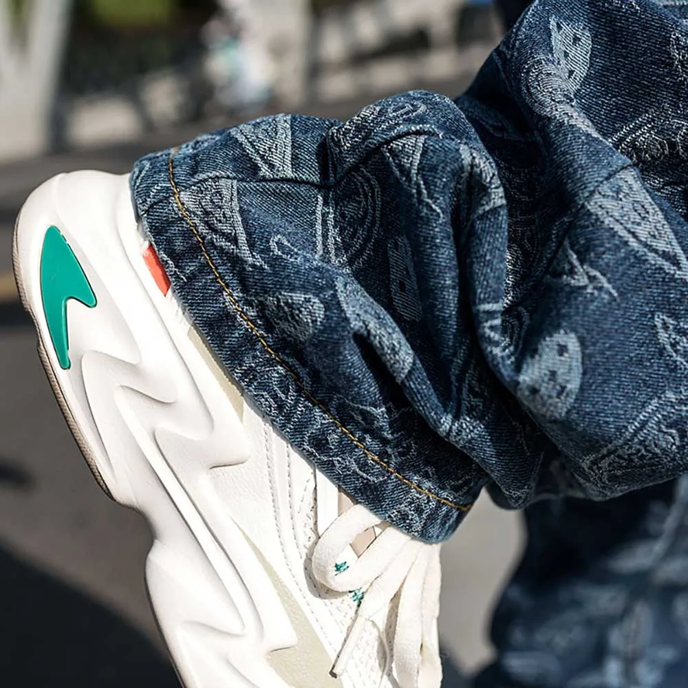 Trendy Men Plus Size Jeans Loose Baggy Casual Denim Pants Straight Trousers Hiphop Harem Jeans Streetwear Men Clothing