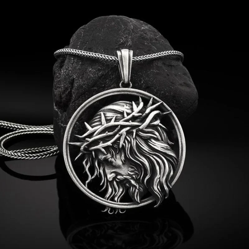 

High Quality Men's Thorns Jesus Pendant Necklace Christian Jewelry Men's and Women's Religious Amulet Necklace Wholesale