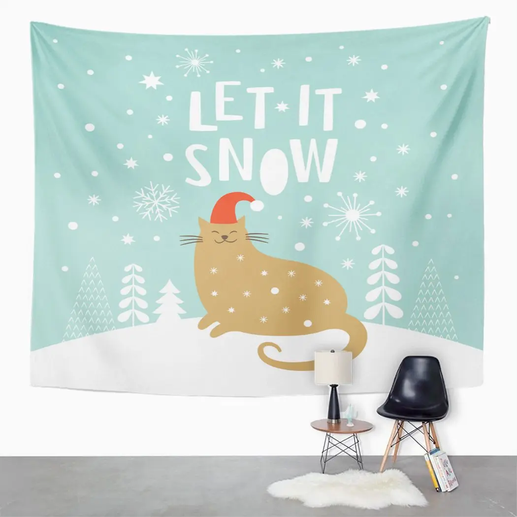 Элегантный гобелен Рождественский с изображением милой кошки украшение для