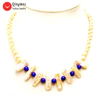 qingmos natural 20mm biwa pink pearl pendant necklace for women with 6 7mm round white pearl blue jades necklace 17 chokers