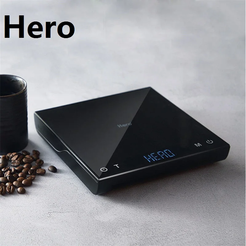 

Цифровые весы для кофе Hero с таймером, Умные Электронные Водонепроницаемые кухонные весы с USB-зарядкой, 3 кг/0,1 г