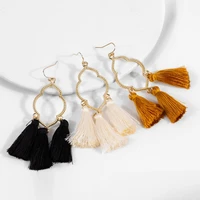 copper long tassel earrings boho black brown silk fabric thread flower drop statement earring for women dangle jewelry