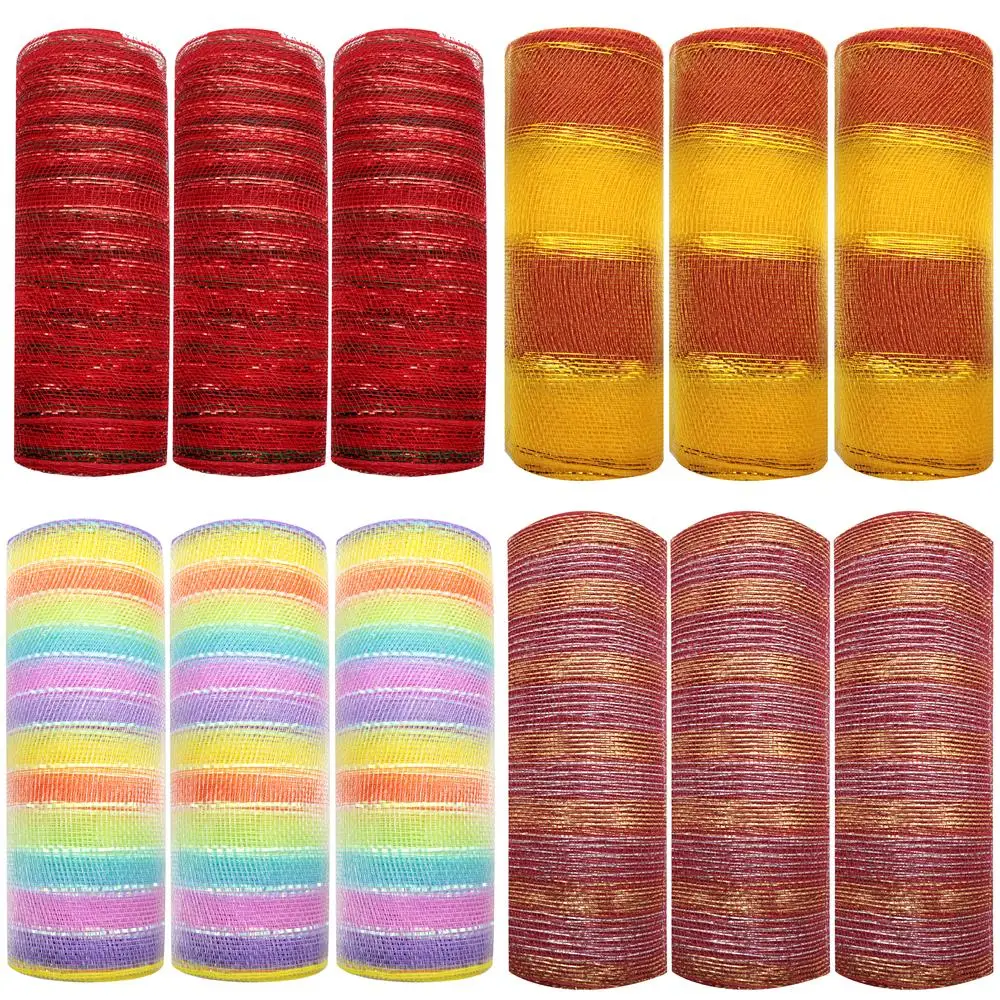 

10 yards Gold Series Metallic Foil Deco Poly Mesh Ribbon Gift Wrapping DIY Sewing Art Bow-knot Crafts Home Packing,10Yc15694