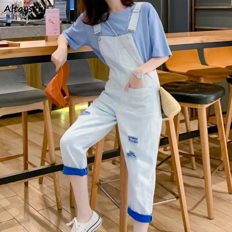 

Jumpsuits Women Colorful Fashion Ulzzang Pockets Patchwork Overalls Lovey Girls Students Casual Straight Harajuku All-match New