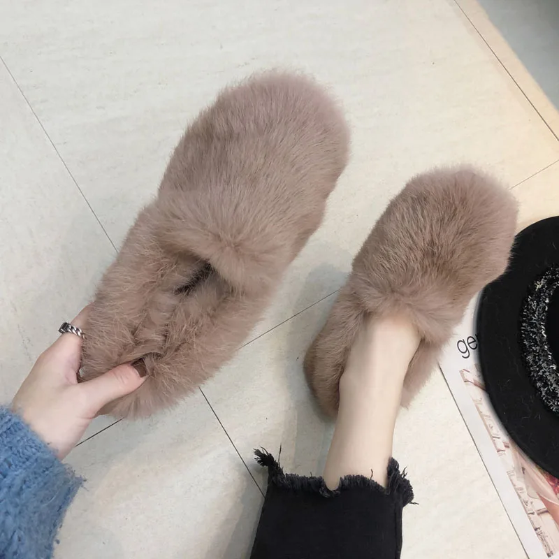 Новые дизайнерские зимние меховые мокасины на плоской подошве женские плюшевые