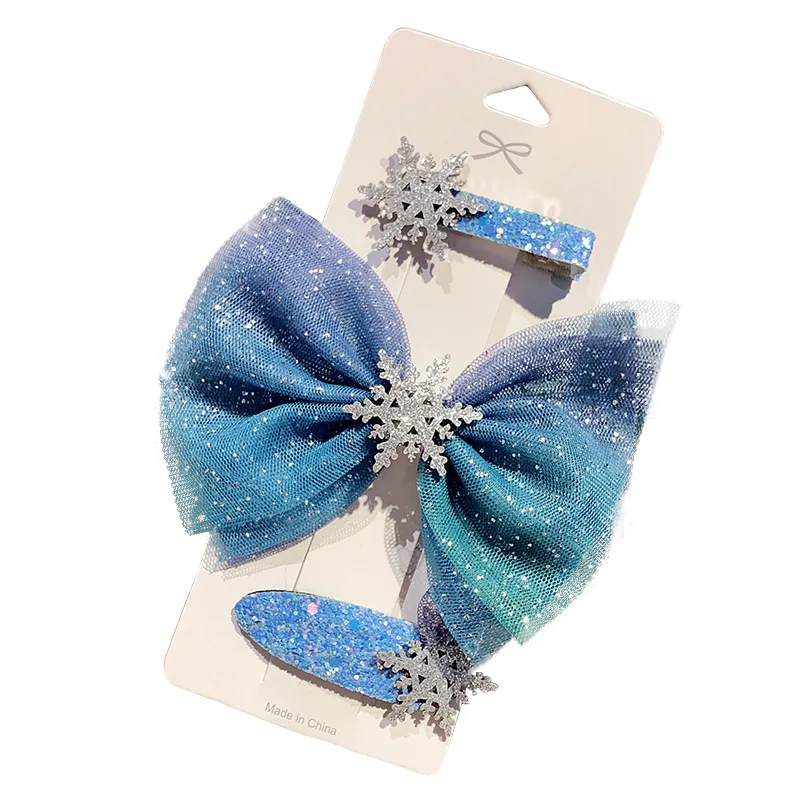 Заколки для волос с большим бантом и снежинками девочек шпильки в стиле Фэнтези
