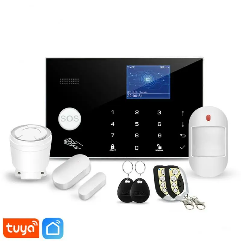 

Wireless WIFI GSM Home Security Alarm System For Tuya Smart Life APP With Motion Sensor Detector Compatible With Alexa & Google