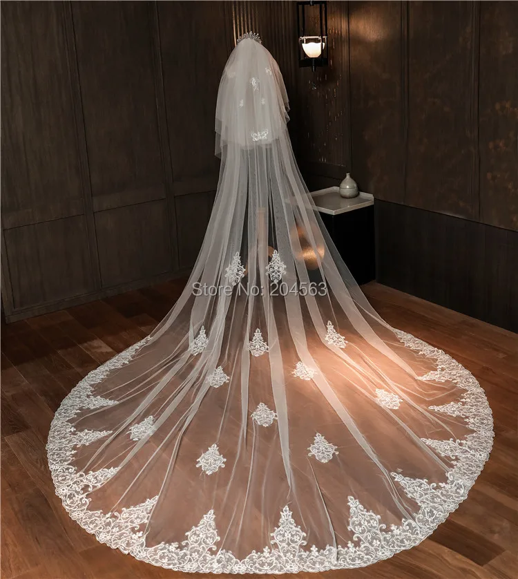 

Stunning Two-Layer Luxury Lace Wedding Veil with Flowers Long Bridal Veils with Comb Wedding AccessoriesJD2020