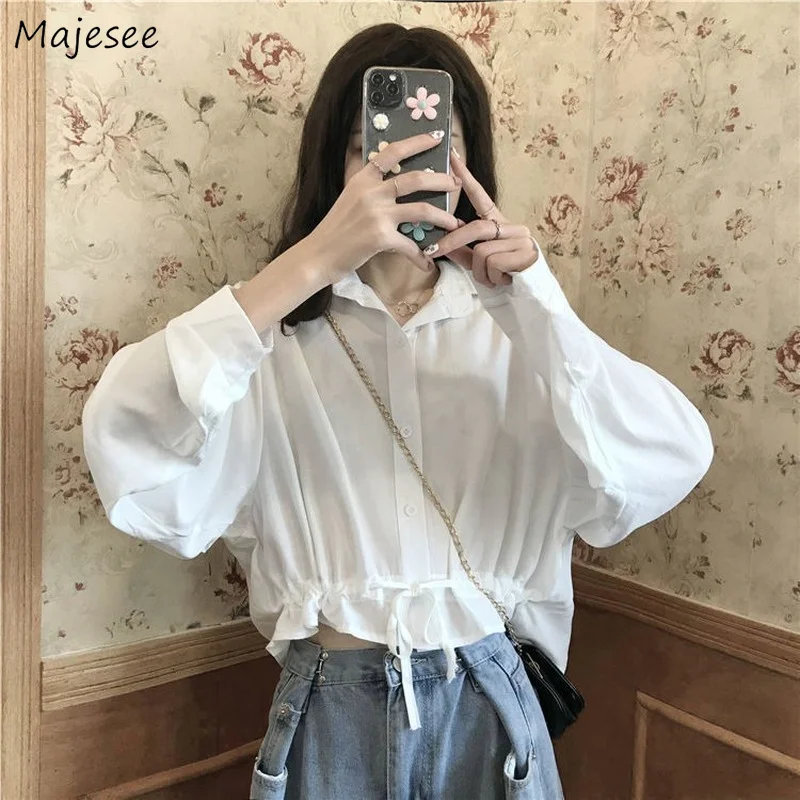 

Shirts Women All-match Cropped Fashion Solid Simple Design Temperament College Korean Style Summer Sun-proof Tops Casual Clothes