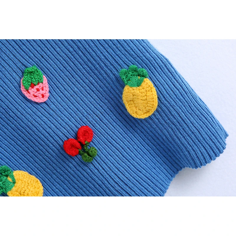 

FELIN Za Fashion 2021 Fruit Appliques Women Tanks Slim Knitted Cotton Solid Blue Croset Mujer Mujer Tops