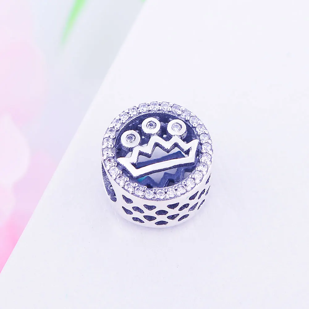 Новый 925 стерлингового серебра бисера шармы в виде короны принцессы бусины с