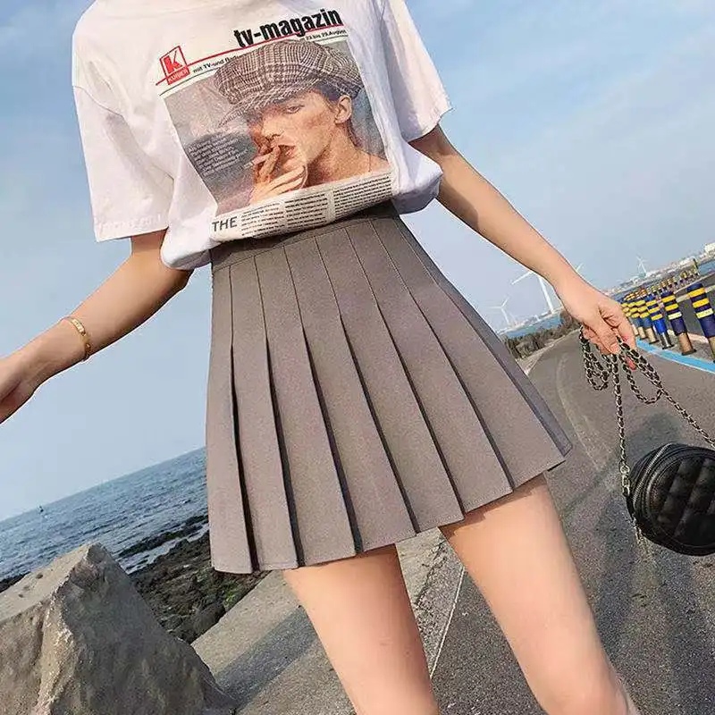 

New A-line Pleated Skirts Women Empire Solid Summer Skirt Mini Short Korean Japanese Sweet Girls Slim Pleated Preppy Skirt 2021