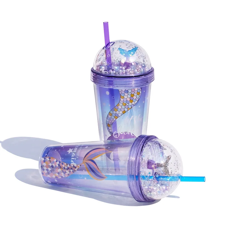 

1pc Water Cup Tail Mermaid Originality Children's Straw Cup Plastic Cup Gift Cup Schoolgirl Kitche Drinkware Water Bottles