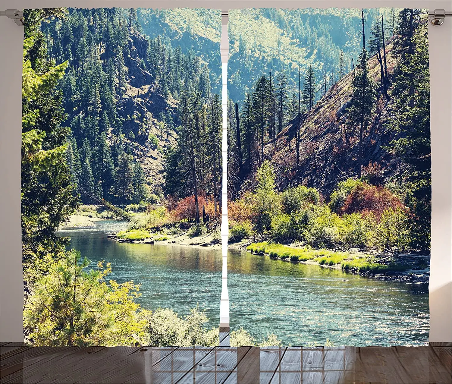 Ландшафтные занавески живописная Гора с Соснами и текущей рекой красочная