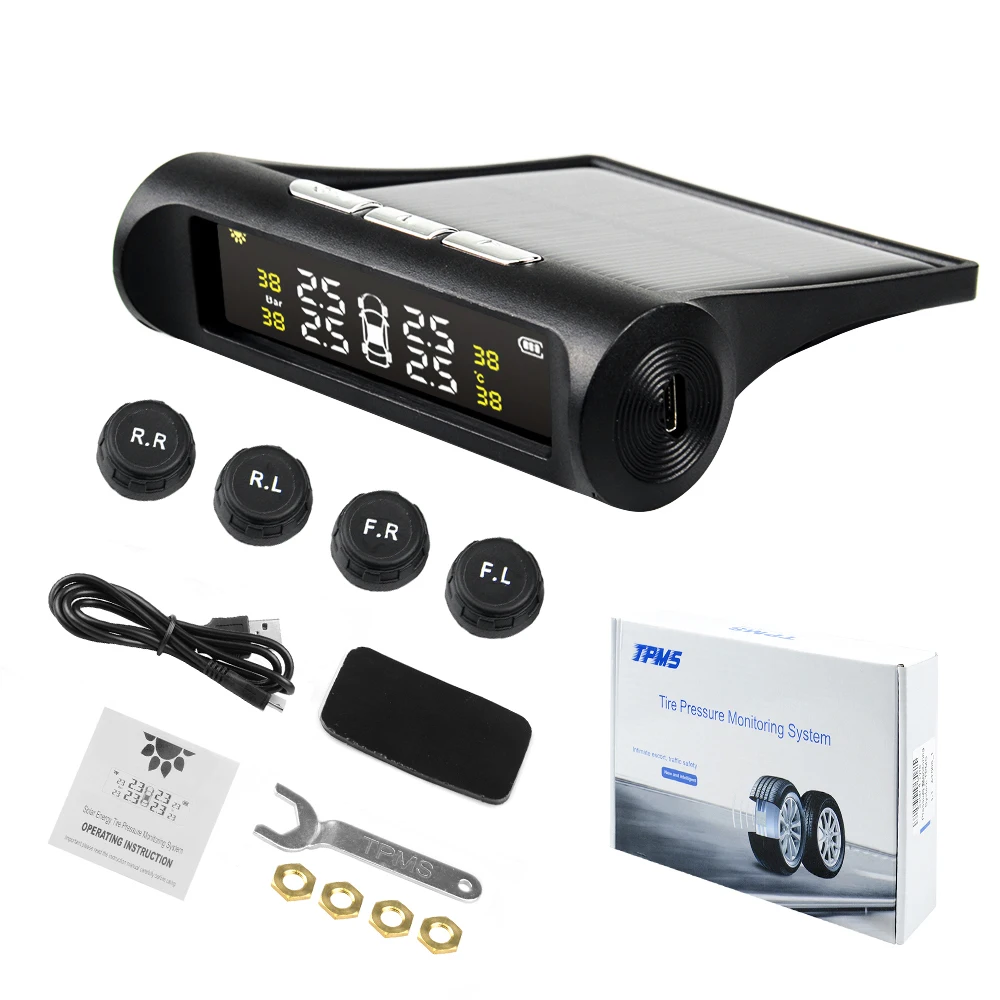 Солнечная энергия USB TPMS автомобильная система контроля давления в шинах lcd 4