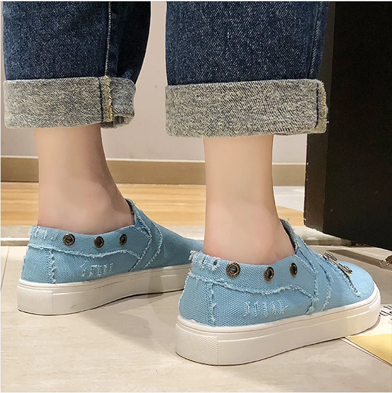 Туфли женские холщовые без шнуровки Повседневные Дышащие лоферы плоская подошва
