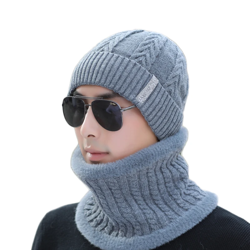 

SUOGRY Winter Hats for Men Beanies Weaving Warm Thickening Knit Hat Autumn Outdoor 100% Wool Cap Winter Beanie Skullies Set