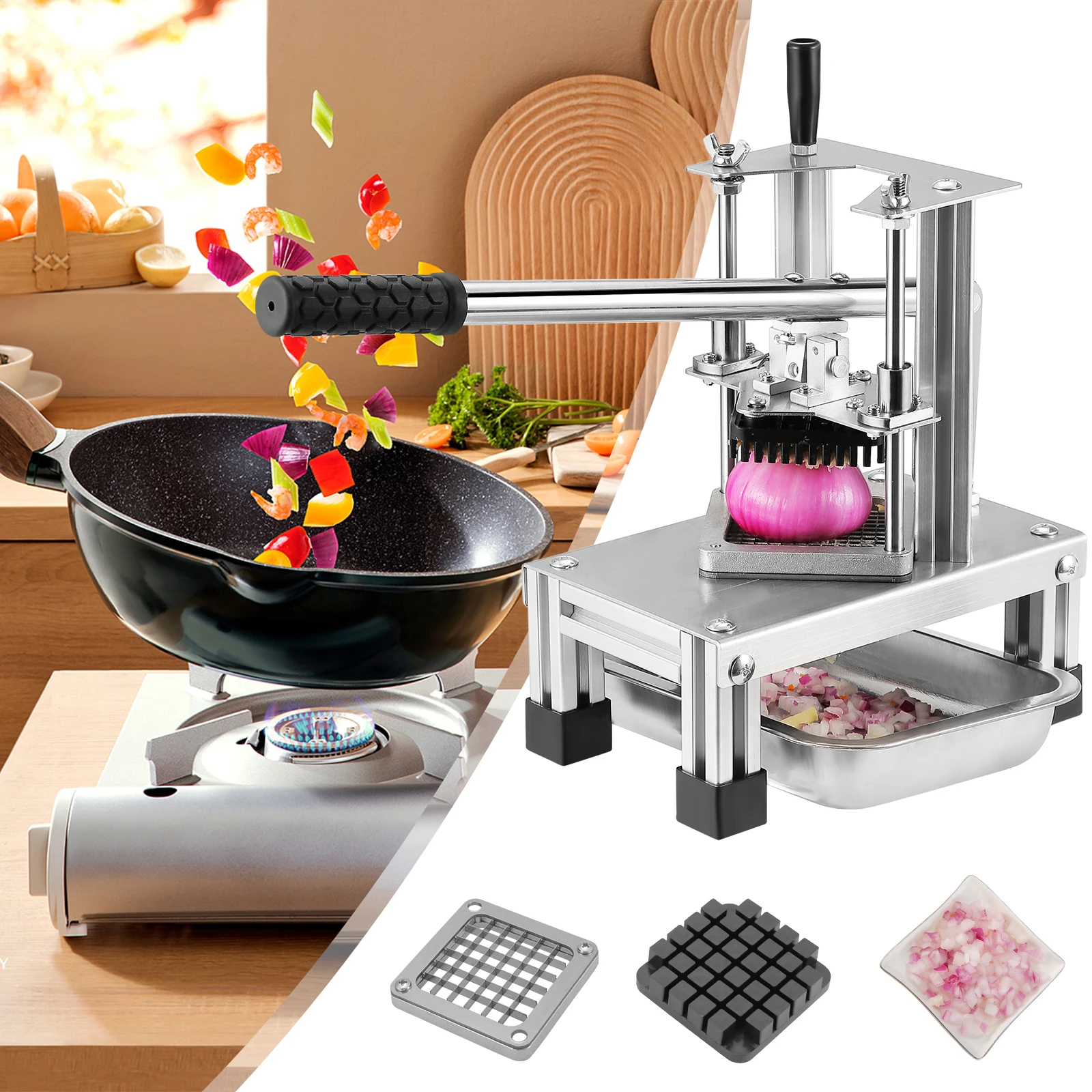 Cortador comercial de patatas fritas, rebanador de frutas y verduras con 3 cuchillas de acero inoxidable-cortador de patatas fritas de 1/4 "1/2" 3/8"-3