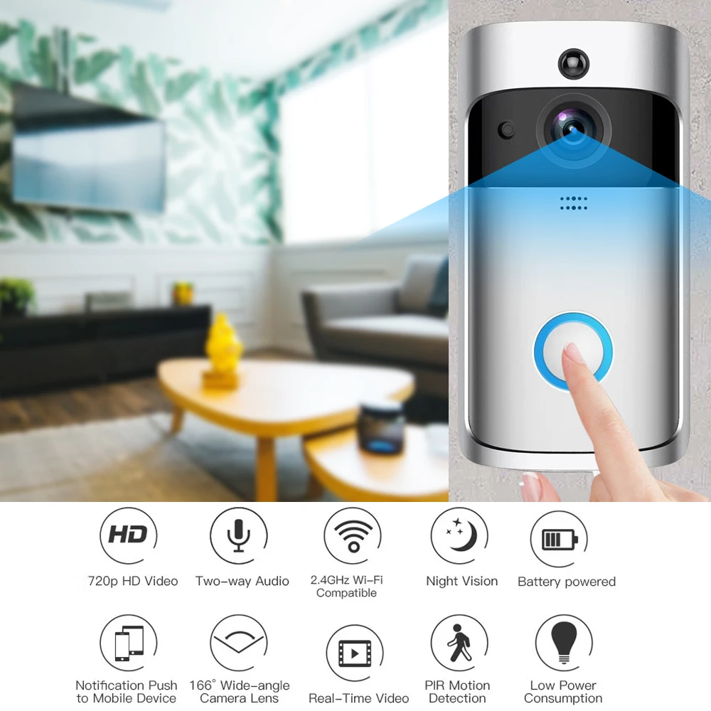 GEEKAM WiFi видео дверной звонок V5 Смарт IP видеодомофон Wi-Fi видео дверной телефон для квартиры ИК сигнализация беспроводная камера безопасности