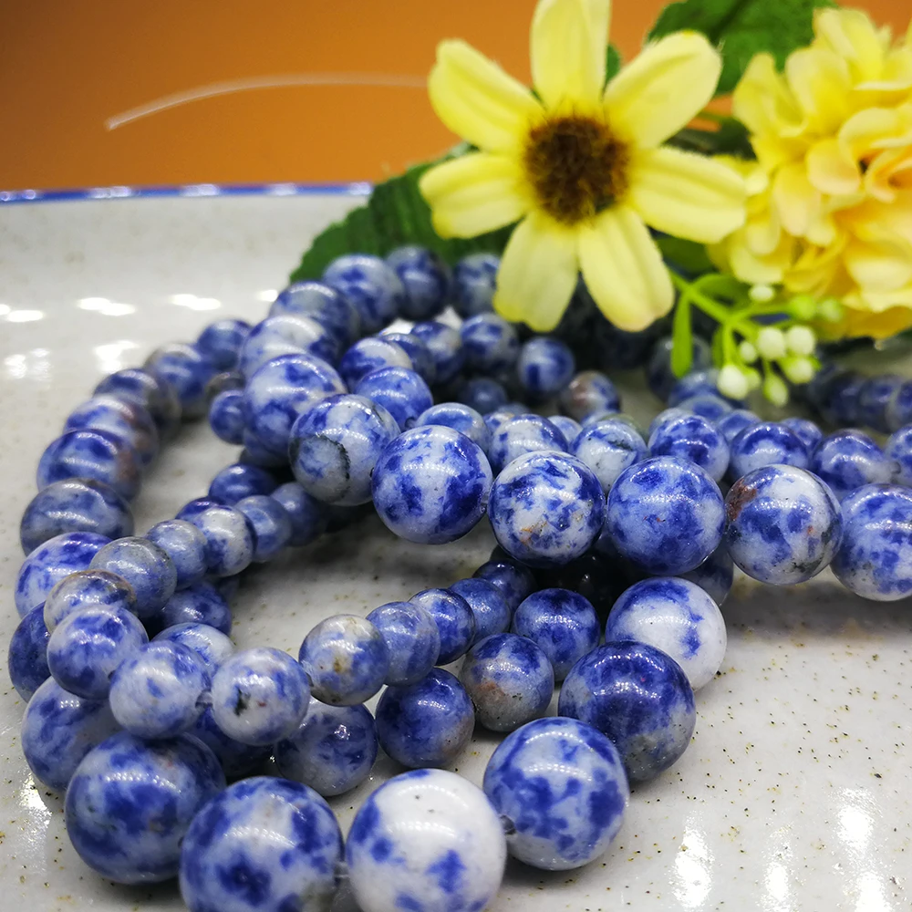Популярные бусины из натурального камня белый и синий кальдалитовый камень для