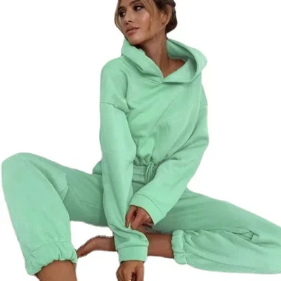 

Autumn Women Solid 2 Pieces Set Long Sleeve Hoodie Sweatshirts and Long Pant Sets Casual Warm Female Tracksuit Ropa Mujer