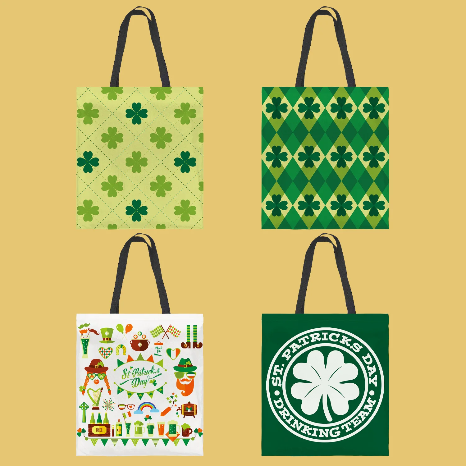 

St. Patrick's Day Canvas Shoulder Bags for Shopper Holiday Large-capacity Travel Shopping Bag Street Style High Quality Bolsos