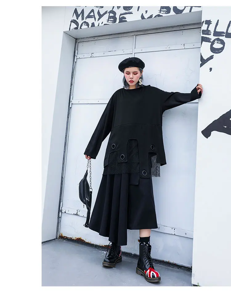XITAO Асимметричная Черная Кружевная футболка женская модная новинка осенний пуловер Элегантная Маленькая свежая Повседневная футболка с круглым вырезом ZLL4332