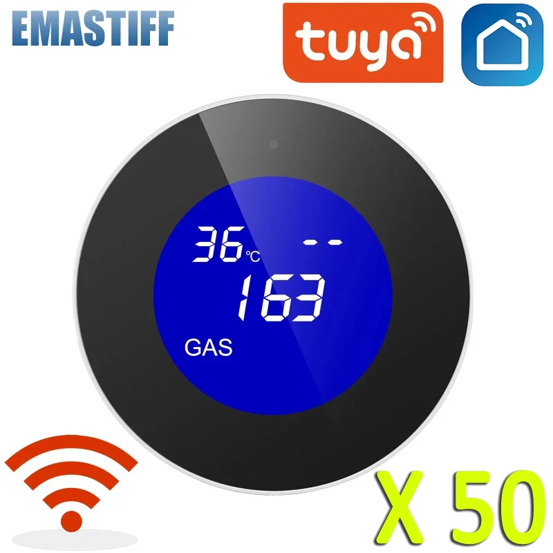 

50PCS Tuya Wifi Smart Natural Gas Alarm Sensor Combustible Gas Leak Detector LCD Display Smart Life App Message Push