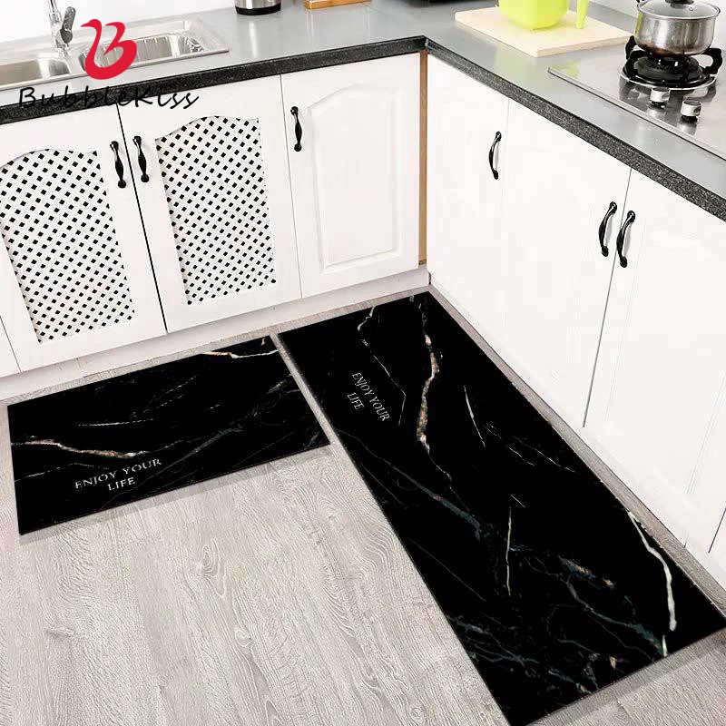 Marble Design Nordic Style Oil-Proof Kitchen Mat Corridor Floor Mat Home Decor Bedroom Bedside Area Rug Customized Black Carpet