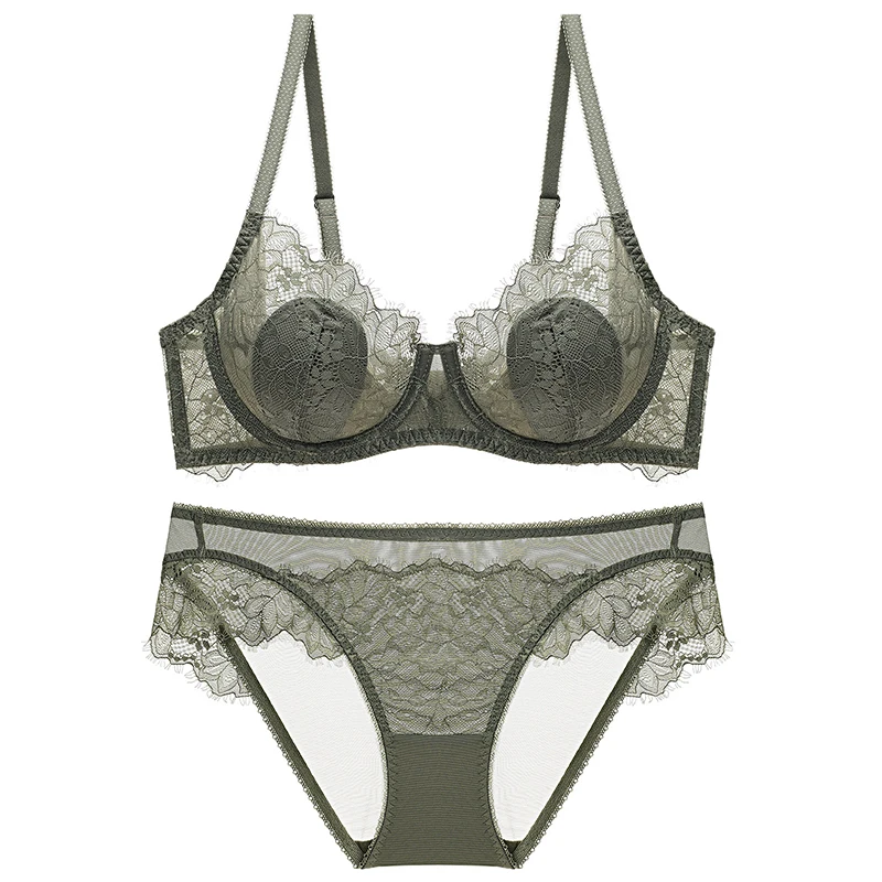 

Women Erotic Underwear Sexy Thin Transparent Lace Women's Bra Small Chest Gathered Large Size Bra Set
