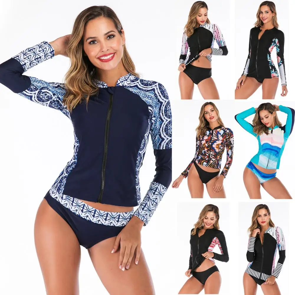 Женский раздельный купальник с принтом Rashguard купальный костюм длинным рукавом и