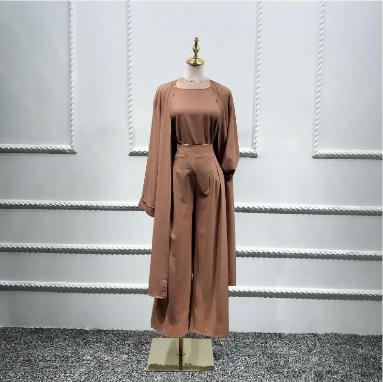 Модная скромная одежда из 3 предметов в арабском стиле для женщин, abaya cardgan+ рубашки+ штаны, мусульманская одежда, комплект, женский костюм в западном стиле, исламский