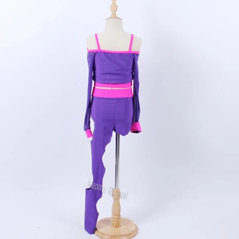 Новый комбинезон полного рукава с подтяжками для девочек с персонализацией фиолетового цвета с вырезами под джазовый танец, костюм для выступления на сцене.