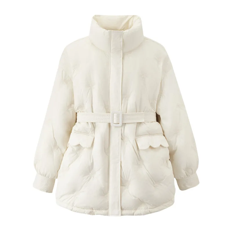 INMAN Women's Winter Jacket With Bandage Down Coat Minimalist Flowers Embroidery Design Kawaii Pocket Thermal Women's jacket