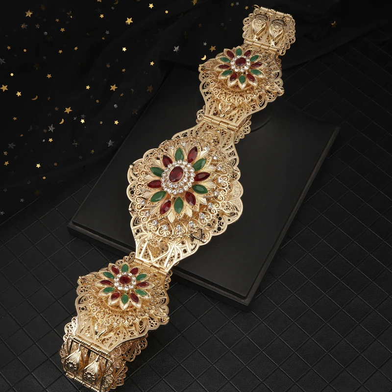 Moroccan style caften wedding dress large decorative jewelry belt noble round crystal hollow-flowered metal | Аксессуары для